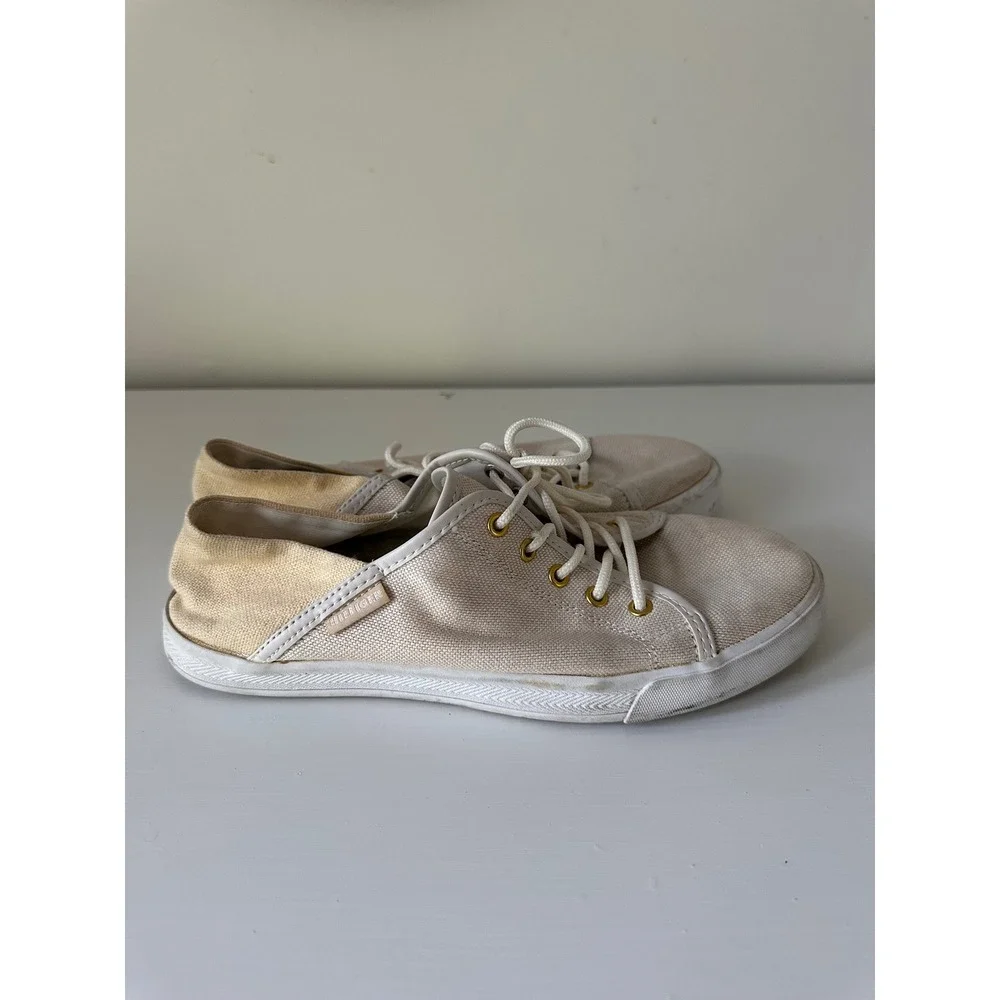 Tommy Hilfiger Womens Cream Tan Canvas‎ Lace Up Sneakers TWFLIP4-M Size 8.5M